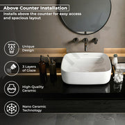 Plantex Platinum Ceramic Wash Basin/Basin for Bathroom/Tabletop Wash Basin/ Bathroom Basin (White, 16 x 16 x 5 Inch)