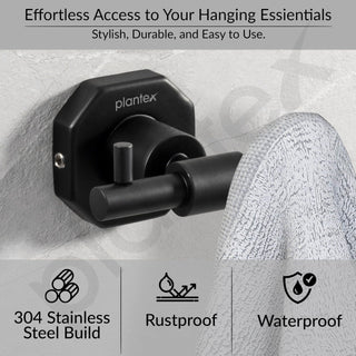 Plantex 304 Grade Stainless Steel Robe Hook/Cloth Holder/Towel Hanger/Bathroom Accessories - Nipron (Black)