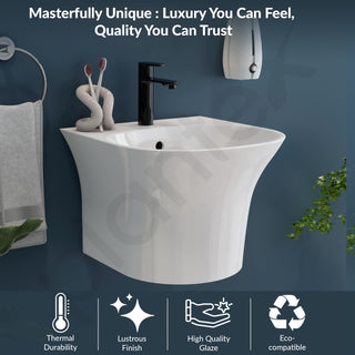 Plantex Ceramic Wash Basin/Wall Mount Half Pedestal WashBasin for Bathroom with 10 Years Glaze Warranty by Plantex/Wall Hung Basin for Home/Office/Hotels (White - 15 x 15 x 10 Inch)