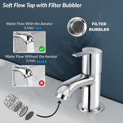 Plantex Ceramic Basin with Stainless Steel Pillar Cock and 3-inch Waste Coupling/Wall Hung Basin/Deck Mount Tap/Corner Basin for Bathroom - (Cornia - Combo)