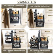 Plantex Magic Corner Pull Out Organizer for Modular Kitchen/Soft Close 2 Tier Toughened Glass Basket/Left & Right Opening Corner Cabinet Storage for Plates, Bowls, Spice Jars & Utensils (900 mm, Grey)