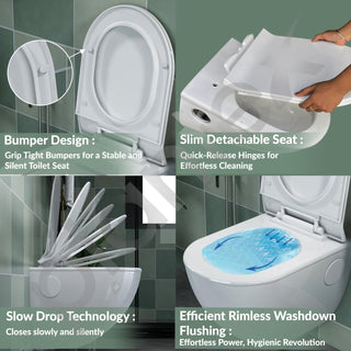 Plantex Platinum Ceramic Commode for Toilet/Rimless Wall Hung Western Toilet/Bathroom Commode With Soft Closing Toilet Seat - P Trap (White)