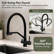 Plantex Flexible Tap for Kitchen Sink/Pure Brass Dual Flow Pull Out Sink Mixer Tap Hot and Cold/Movable/Rotable Water Mixer Faucet - (7904, Black)