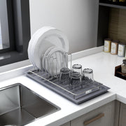 Plantex Stainless Steel Dish Drying Rack for Kitchen with Drain Tray/Plate & Thali Stand/Utensil, Bowl & Glass Holder/Countertop Dish Drainer Organizer – Pack of 1 (Chrome & Grey)