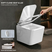 Plantex Platinum Ceramic Wall Hung Commode/P Trap Western Commode for Toilet/Rim Washdown Western Toilet with Soft Close Toilet Seat Cover- (White)