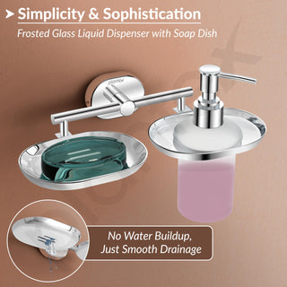 Plantex J4 Stainless Steel Soap Dish with Liquid Dispenser/Soap Stand for Bathroom Wall Mount/Shampoo Dispenser/Bathroom Accessories (Chrome Finish) Onix