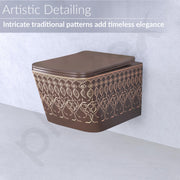 Plantex Ceramic Wall Hung Commode for Toilet/Western Commode/Rimless Washdown Western Toilet with Soft Close Toilet Seat - P Trap - (LAS05, Brown)