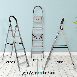 Plantex Wonder Aluminium Step Folding Ladder 6 Step for Home with Advanced Locking System - Anti Slip 6 Step Ladder (Silver & Black)