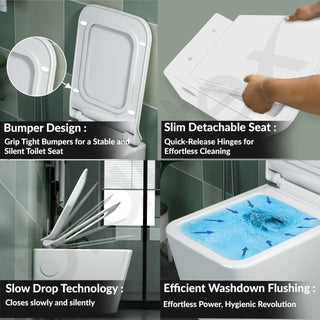 Plantex Platinum Ceramic Wall Hung Commode/P Trap Western Commode for Toilet/Rim Washdown Western Toilet with Soft Close Toilet Seat Cover- (White)