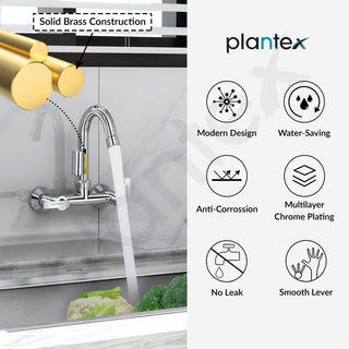 Plantex Pure Brass Sink Mixer with Double Handle Hot and Cold Water Tap for Kitchen/Bathroom Basin Faucet with Brass Wall Flange & Teflon-Tape - (COL-1014, Chrome Finish)