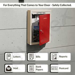 Plantex GI Steel Letter Box for Home/Suggestion Box for Office/Complaint Box/Mail Box/Post Box for Home Gate & with Secure Lock - (Red & Ivory) - Big Size Wall Mounted