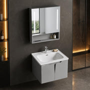 Plantex Wall Mount Vanity Cabinet with Washbasin and Mirror/Rectangular Basin with Cabinet for Bathroom - (Lara - 600, Grey)