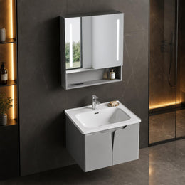 Plantex Wall Mount Vanity Cabinet with Washbasin and Mirror/Rectangular Basin with Cabinet for Bathroom - (Lara - 600, Grey)