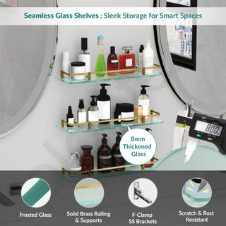 Plantex Heavy Duty Glass Shelves for Bathroom/Kitchen Storage Shelves Wall Mounted/Living Room Frosted Glass Shelves, (Antique Brass, 18x6 Inches) - Pack of 3
