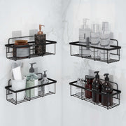 Plantex No Drill Bathroom Organiser/GI Steel Self Adhesive Shelf/Kitchen Shelf with Magic Sticker/Bathroom Accessories Set - Black, Powder Coated (Pack of 4)