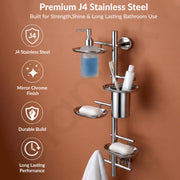 Plantex J4 Stainless Steel 5in1 Bathroom Set/Soap Holder for Bathroom Wall/Soap Dispenser Set /ToothBrush Holder/Robe Hook for Bathroom/Bathroom Accessories- Pack of 1 (Chrome)