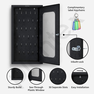 Plantex GI Steel Key Storage Box/Key Cabinet with 30 Key-Holders with Lock for Home/Key Holder for Office/Hotel/Companies - Wall Mount (Black)