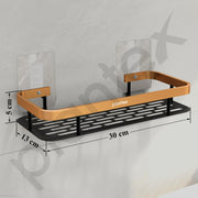 Plantex Bathroom Organiser Without Drill/Self Adhesive Aluminium Bathroom Shelf/Self Adhesive Shelf for Kitchen/Floating Storage Organiser (12x5 inches, Gold & Black) - Pack of 2