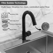 Plantex Swan Neck for Bathroom with Brass Spindle/Pillar Cock Water Tap/Table Top Basin Tap with Teflon Tape - Pack of 1 (Black)