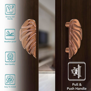 Plantex Heavy Duty Main Door Handle/6-Inches Leaf Shape Door Pull Handle For Main Door/Pull Push Door Handle Set (295-Rose Gold Finish)