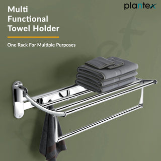 Plantex Stainless Steel Bathroom Towel Hanger/Folding Towel Rack/Towel Stand/Towel Rod/Bathroom Accessories - Pack of 16 (18 Inch-Chrome)