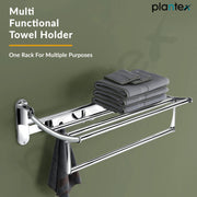 Plantex Folding Towel Rack for Bathroom/18 Inch Stainless Steel Towel Hanger/Towel Stand/Towel Rod/Bathroom Accessories - Pack of 2 (Chrome)