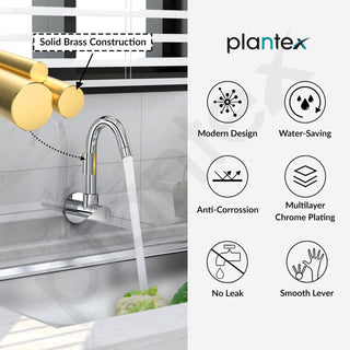 Plantex Kitchen Taps for Home Sink with Water Saving Nozzle/Kitchen Tap/High Arc 360° Swivel Spout for Sink Tap with Brass Wall Flange -(Pac-1810-Chrome)