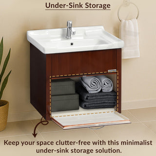 Plantex Wall Mount Vanity Cabinet with Washbasin and Mirror/Unbrekable Bathroom Organizer/Washbasin with Cabinet (Brown)