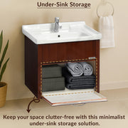 Plantex Wall Mount Vanity Cabinet with Washbasin and Mirror/Unbrekable Bathroom Organizer/Washbasin with Cabinet (Brown)