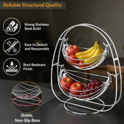 Plantex 2-Tier Swing Fruit Basket for Dining Table/Stainless Steel Fruit Storage Basket for Kitchen/Vegetable Stand(Nickel Chrome Finish)