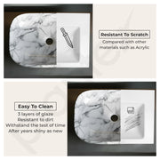 Plantex White Marble Countertop Wash Basin/Tabletop Basin/Ceramic Wash Basin for Bathroom/Bathroom Sink/ (Marble Basin with Grey Veins, 18 x 13 x 5.5 Inch)