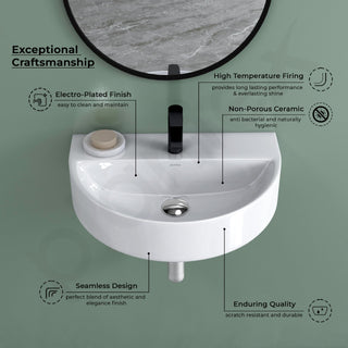 Plantex Ceramic Wash Basin for Bathroom/Wall Hung Basin/Bathroom Sink with 10 Years Glaze Warranty by Plantex//Washbasin for Restaurant, Hotel (Glossy White/Mark, 17 x 12 x 4 Inch)