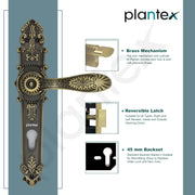 Plantex Door Lock Set -Main Door Lock Handle Set/6-Lever Lock Mechanism with 3 Years of Warranty/Mortise Lock with 3 Keys, Brass Lock Body & Cylinder(658-Brass Antique)