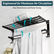 Plantex Towel Rack for Bathroom/Stainless Steel Towel Bar/24 Inch Towel Holder with Towel Rod/Bathroom Accessories - (Black)