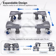 Plantex Adjustable Washing Machine Stand for Fridge/Heavy Duty Refrigerator Trolley with Lockable Wheels/8 Jack Anti-Vibration Support/180 kg Load Capacity - (Grey & Chrome)