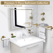 Plantex 304 Grade Stainless Steel Bathroom Accessories Set of 5 - Towel Stand/Napkin Ring/Soap Dish/Toothbrush Stand/Robe Hooks - Niko (Brass Antique)