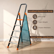 Plantex Allsafe Aluminium Step Ladder for Home/5 Step Anti Skid Ladder/Wide Step Ladder (Black & Orange))