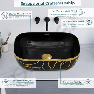 Plantex Ceramic Designer Washbasin for Bathroom/Countertop Basin/Rectangle Tabletop Wash Basin for Home/Office - (16010, Black & Gold)