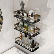 Plantex Self Adhesive Bathroom Shelf for Wall/Stainless Steel Rack with Aluminium Railing & Magic Stickers/Bathroom Organiser - Pack of 3 (12x5 inches, Satin & Black)