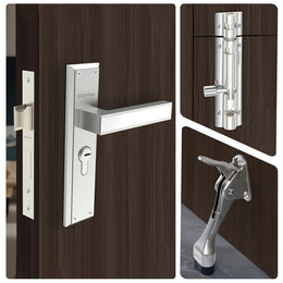 Plantex Heavy-Duty Door Lock - Main Door Lock Set with 3 Keys/5 inch Door Stopper for Home Hydraulic/4 inch Tower Bolt for Home/Offices/Door Latch Ã¢â‚¬â€œ Combo (Satin)
