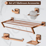 Plantex 304 Grade Stainless Steel Towel Rack for Bathroom/Soap Dish/Napkin Ring/Tumbler Holder/Robe Hook/Decan Bathroom Accessories -(Set of 5, Rose Gold)