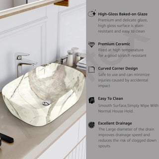Plantex Ceramic Tabletop Wash Basin/Basin for Bathroom/Designer Sink for Living Room/Wash Basin for Restaurant, Hotel (Marble Finish, 18 x 13 x 5.5 Inch)