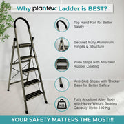 Plantex Guardex 5 Step Foldable Aluminum Ladder for Home/Ladder with Anti-Slip Shoes and Edge Guards/5 Year Manufacturer Warranty (Anodize Coated-Gold)