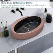 Plantex Ceramic Basin/Designer Washbasin for Bathroom/Oval Tabletop Wash Basin/Countertop Vessel Sink for Home/Office (Matt Brown & Black - 24 x 14 x 10 Inch)
