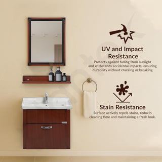 Plantex Wall Mount Vanity Cabinet with Washbasin and Mirror/Unbrekable Bathroom Organizer/Washbasin with Cabinet (Brown)