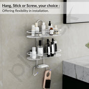 Plantex Self Adhesive Bathroom Stainless Steel Shelf/5in1 Multipurpose Shower Caddy/Storage Shelf/Soap Holder/Stand/Bathroom Accessories(Oval-Chrome Silver)