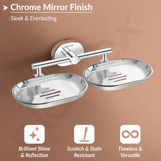 Plantex J4 Stainless Steel Double Soap Dish for Bathroom/Soap Holder for Bathroom/Wall Mounted Soap Holder/Bathroom Accessories (Chrome Finish) Onix