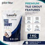 Plantex Lexora Premium Tile Grout/Waterproof Tile Gap Filler for Kitchen & Bathroom Wall Tiles Joint Filler/Crack Resistant/Chemical Resistant/Stain Resistant – 1 kg (Grey)