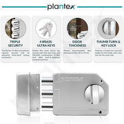 Plantex Tri-Bolt Lock for Main Door/Heavy Duty Door Lock with 4 Keys/Suitable for Single or Double Door for Home/Office/Hotel - Pack of 1 (Satin White and Chrome)
