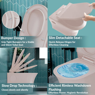 Plantex Platinum Ceramic Rimless Wall Hanging Commode/Washdown Western Commode with Soft Close Toilet Seat - P Trap Outlet (Peach)